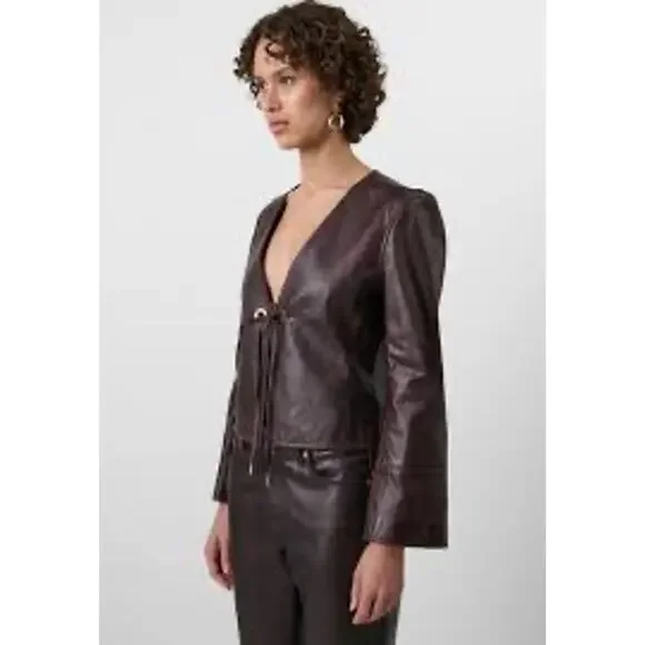 Gap x Cult Gaia Leather Tie-Front Jacket Brown Medium NWT - Picture 9 of 11